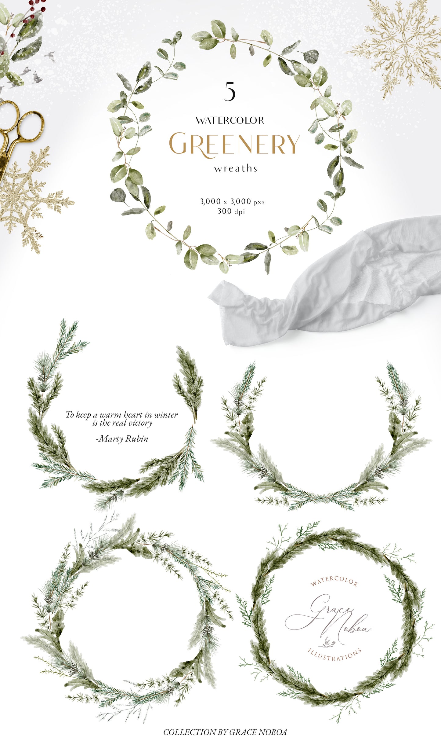 Watercolor Christmas winter grennery florals clipart