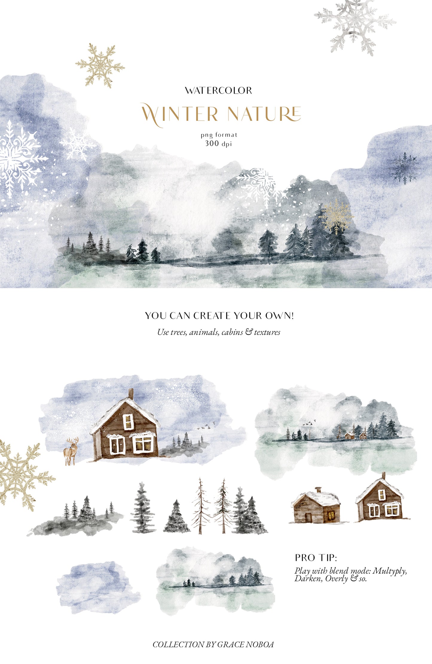 Watercolor Christmas winter grennery florals clipart
