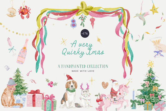Watercolor whimsical santa claus christmas quirky clipart illustrations