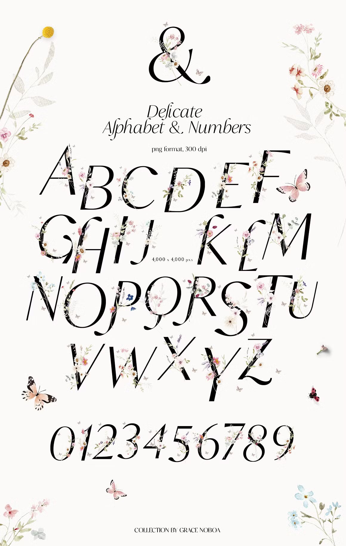 Watercolor wildflowers & Bunnies Set