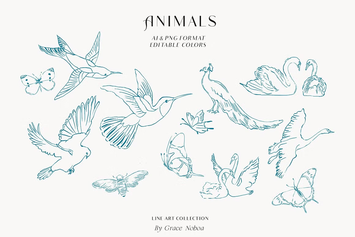 Blue Victorian vintage Line art set vector clipart