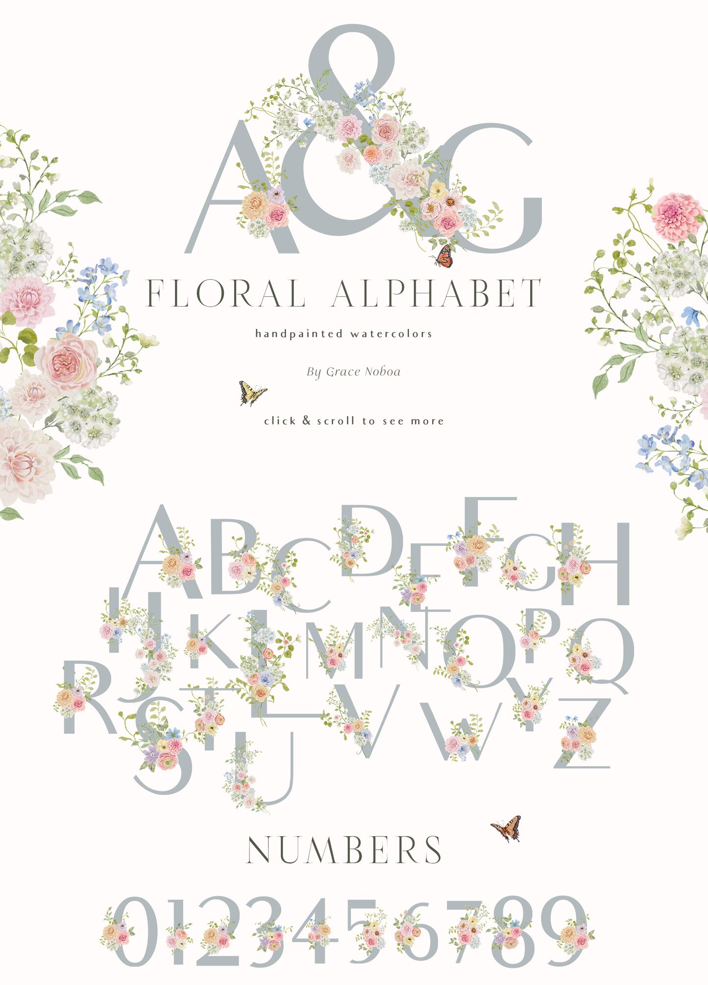 Spring summer pastel flowers clipart