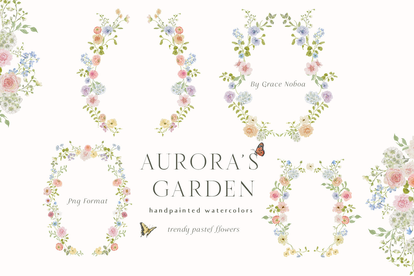 Spring summer pastel flowers clipart