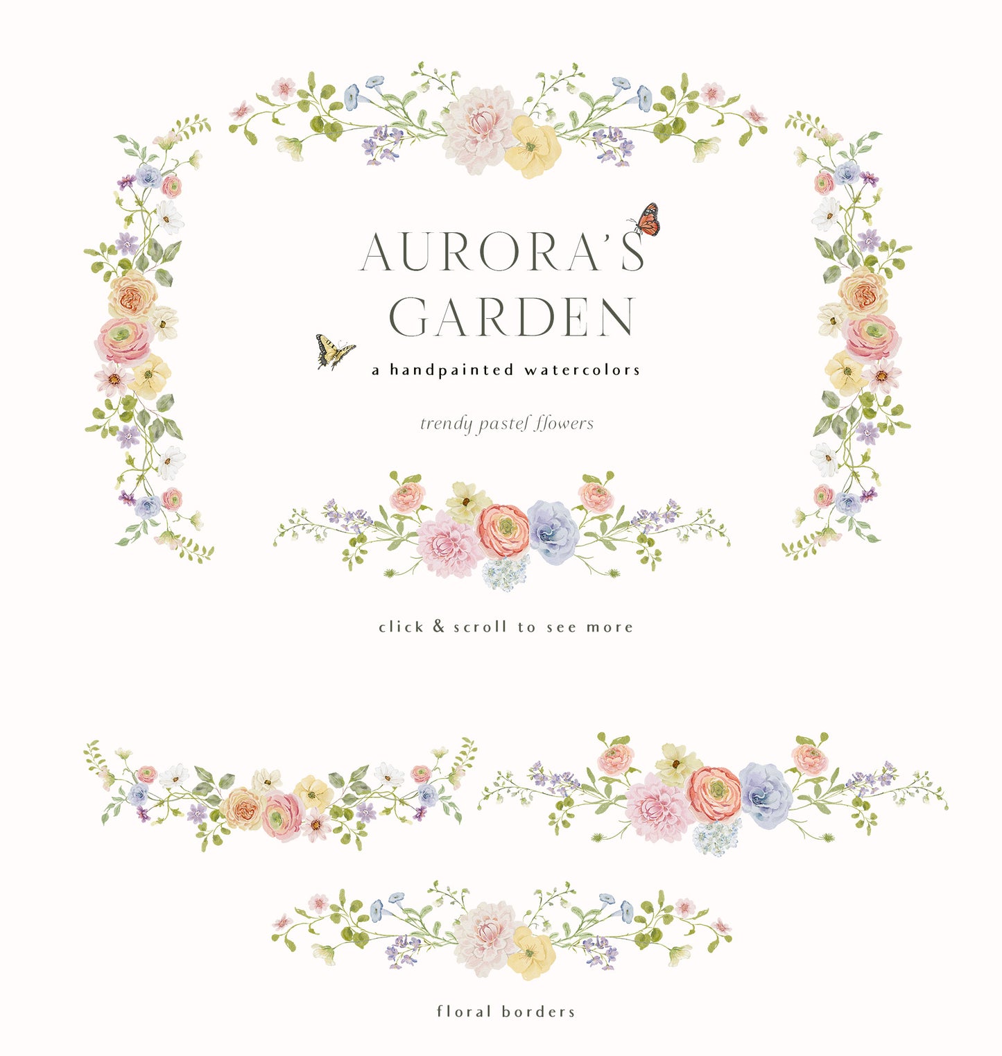 Spring summer pastel flowers clipart