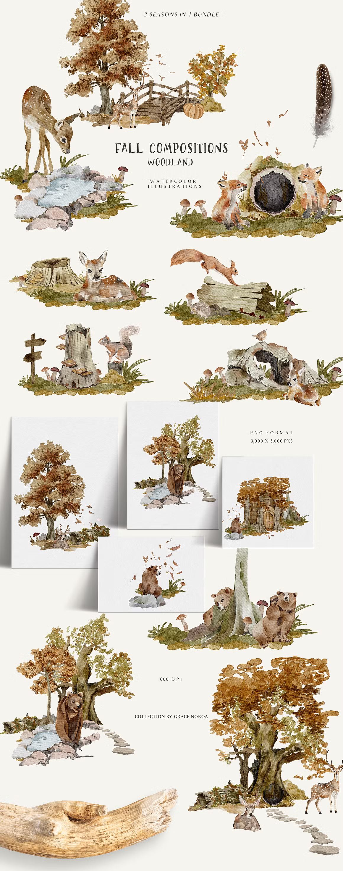 Fall & Winter Woodland Animals set for kids and childrens cliparts