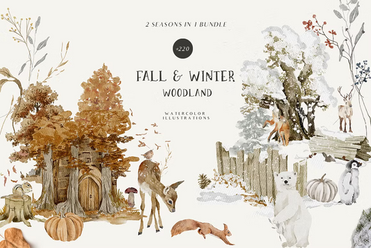 Fall & Winter Woodland Animals set for kids and childrens cliparts
