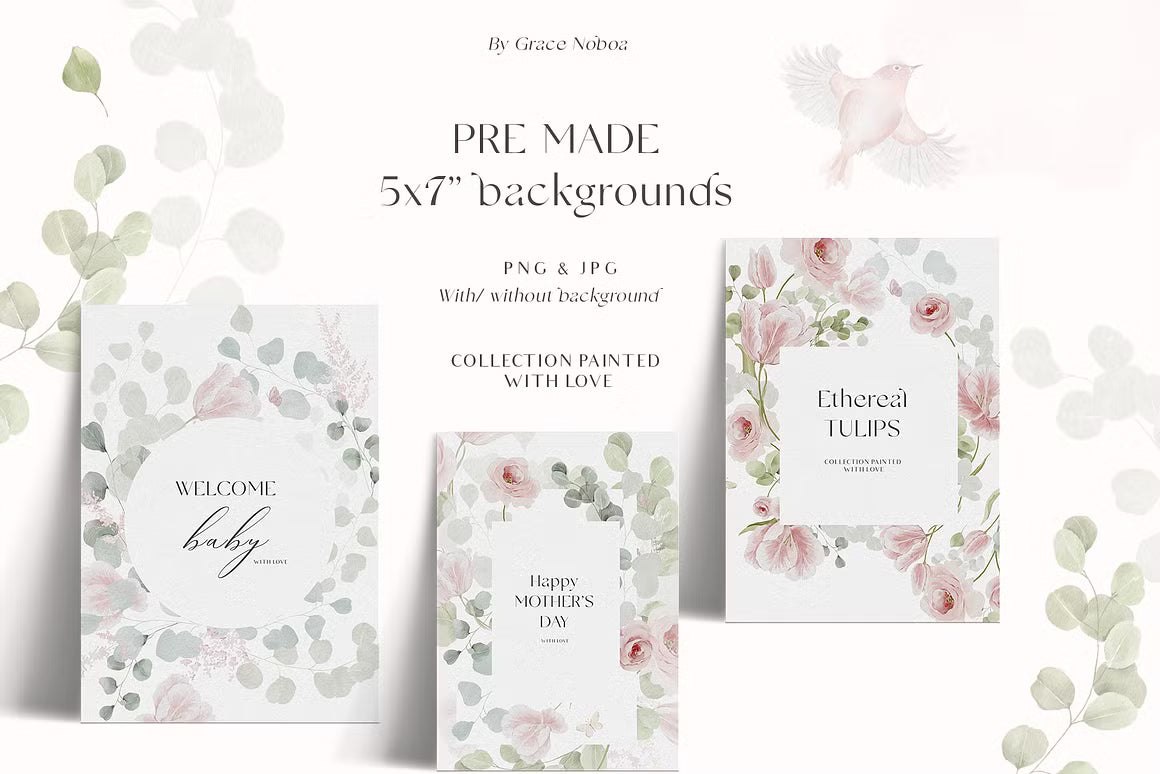 Watercolor pink blush tulips flowers cliaprt