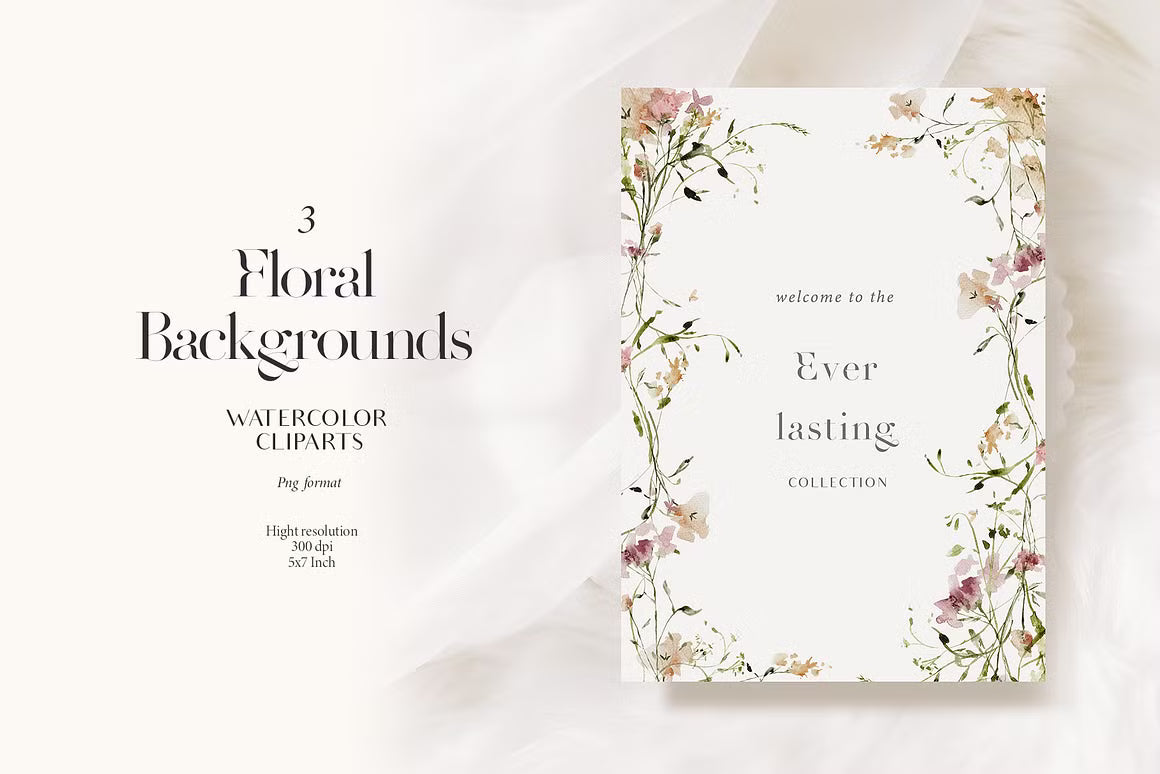 Subtle delicate peach & pink flowers watercolor clipart