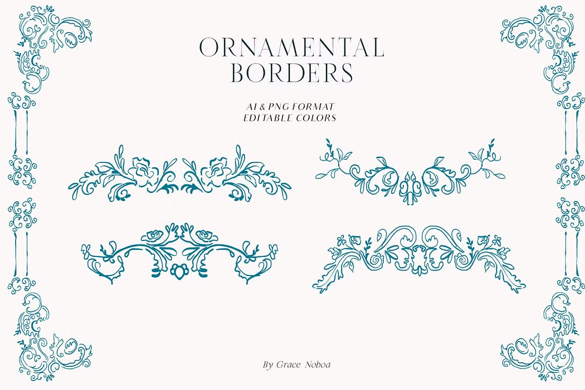 Blue Victorian vintage Line art set vector clipart