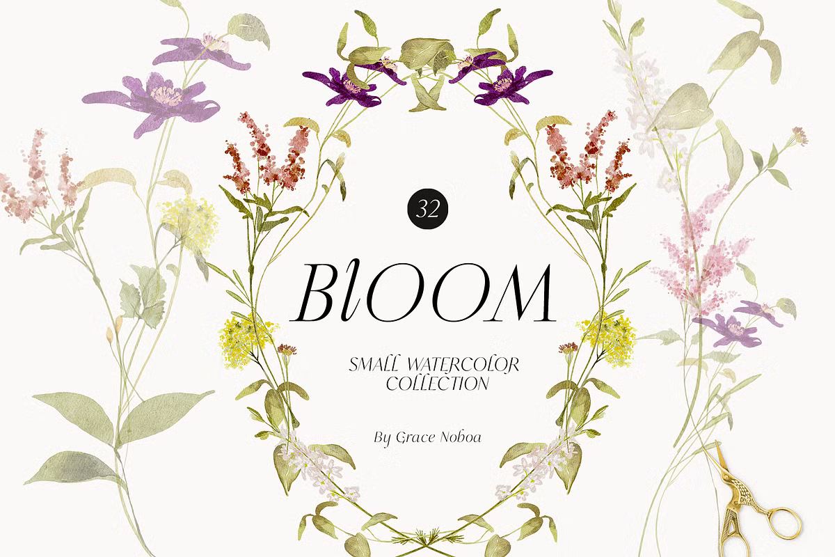 Wildflower spring watercolor floral clipart