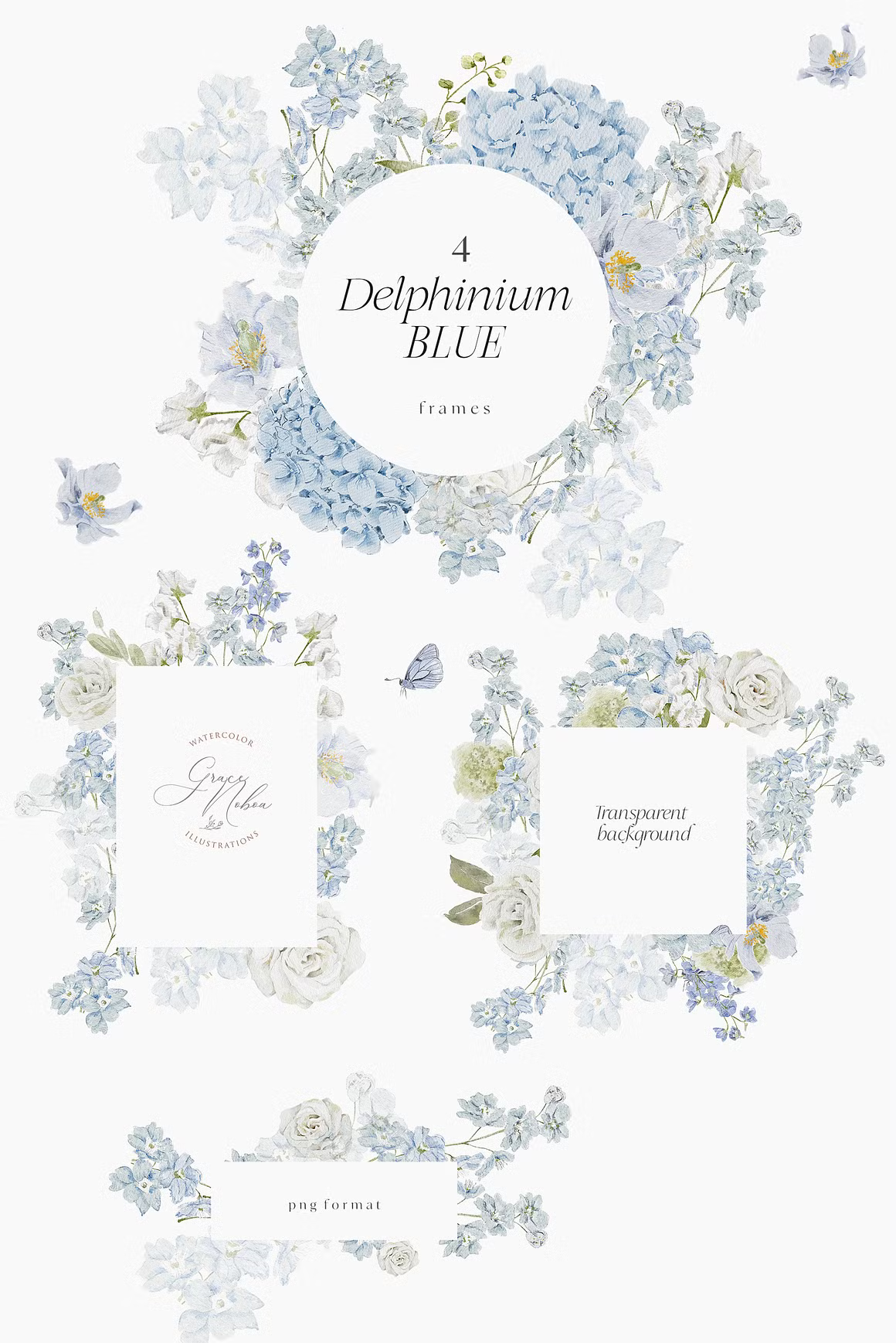 Delphinium Blue Delicate Flowers clipart