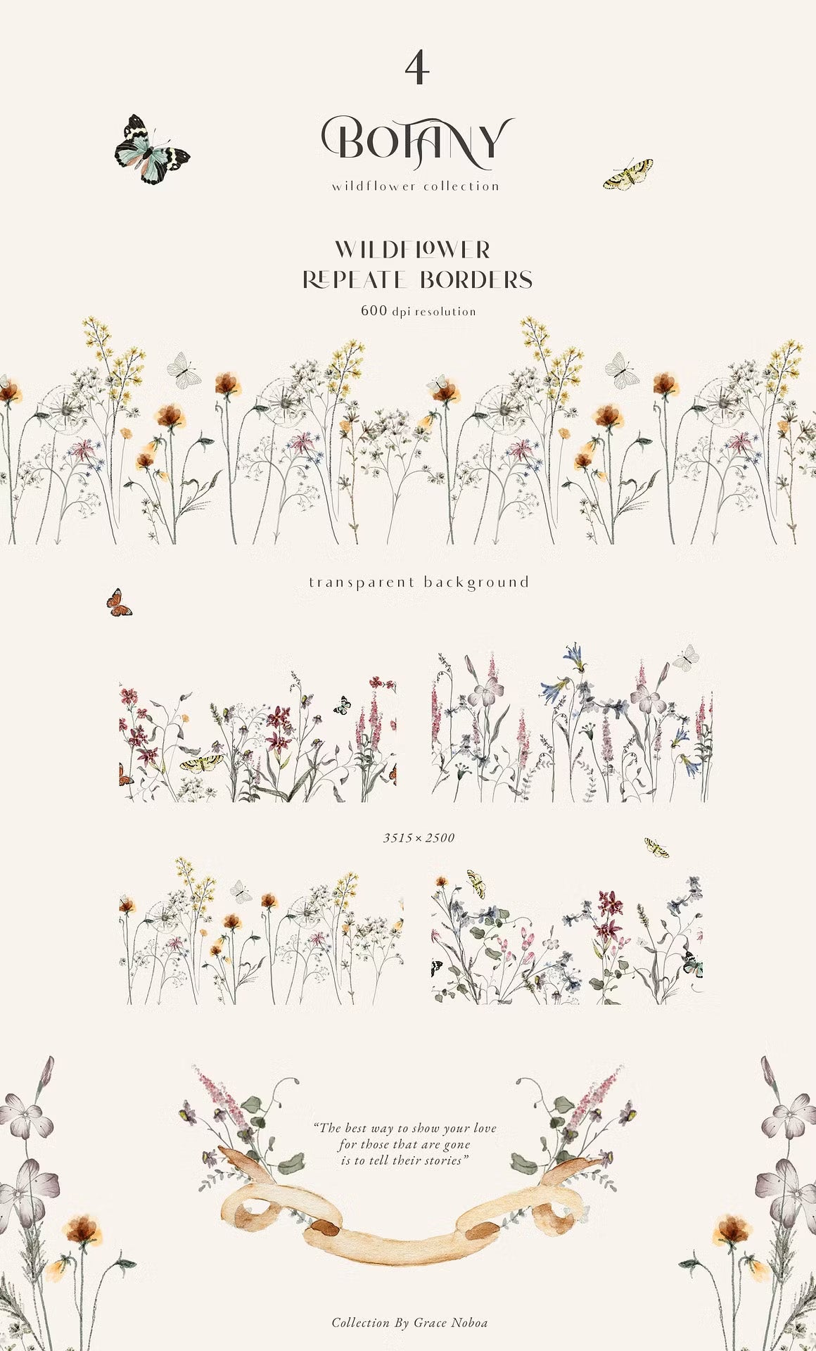 Botanical Wildflower tiny flowers set neutral muted tones clipart