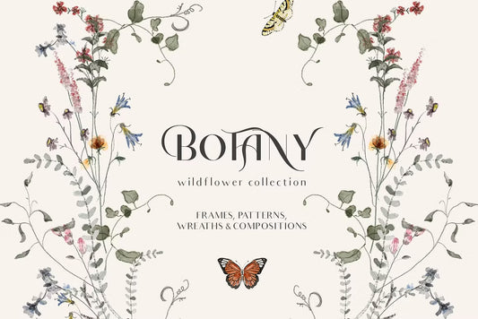 Botanical Wildflower tiny flowers set neutral muted tones clipart