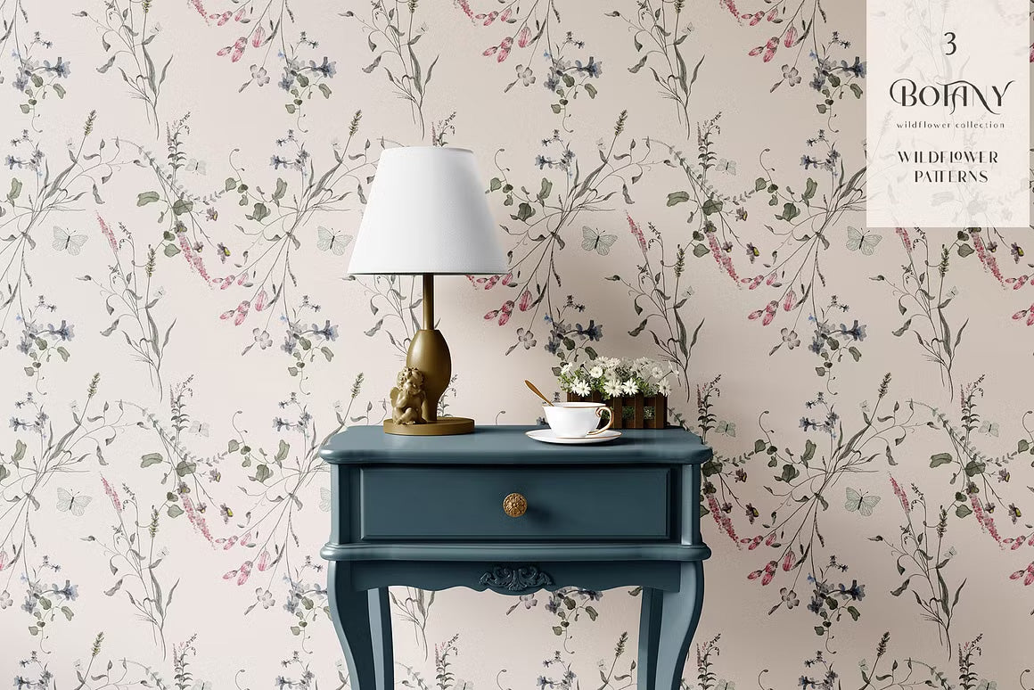 Botanical Wildflower tiny flowers set neutral muted tones clipart