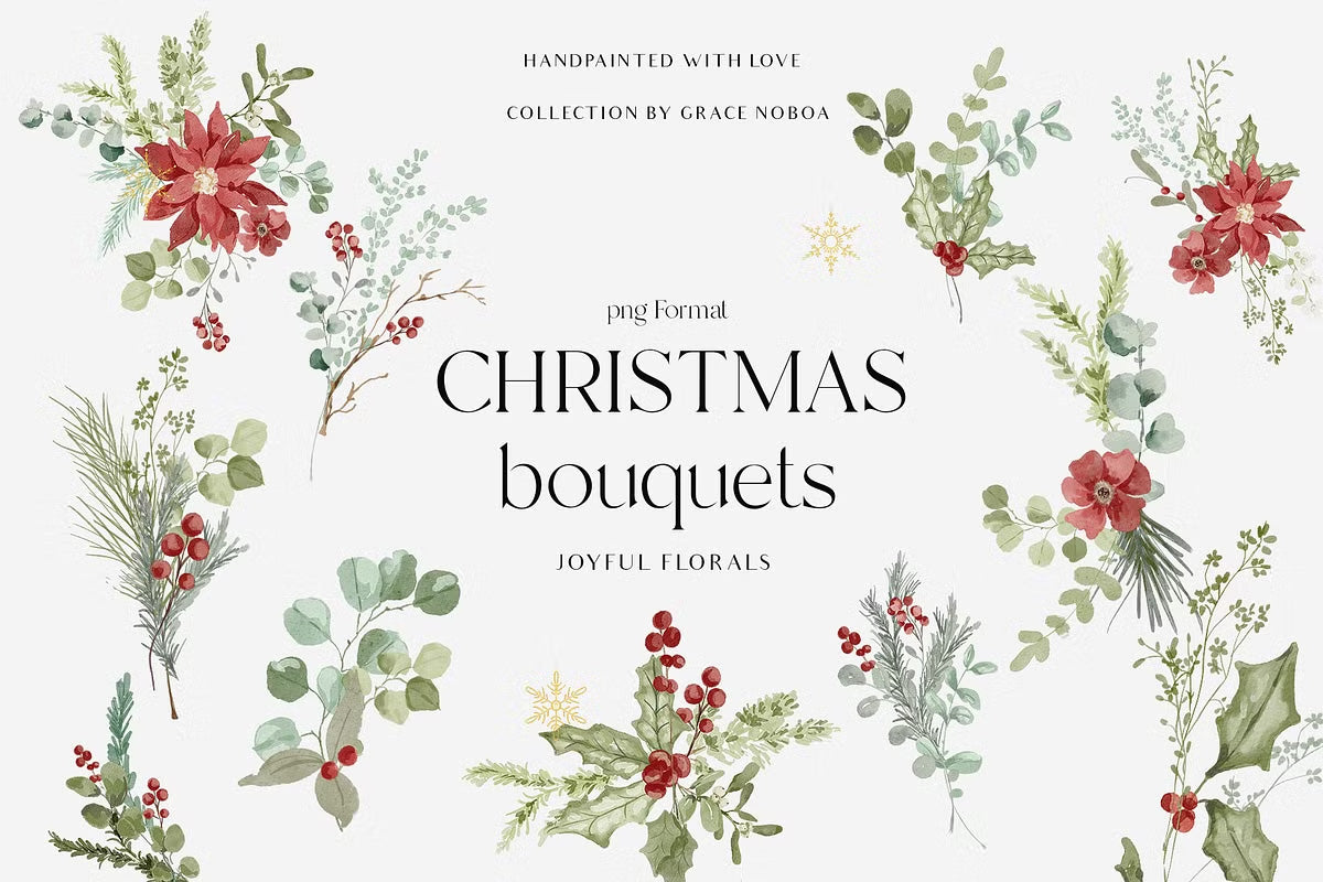 Christmas Floral watercolor graphic clipart