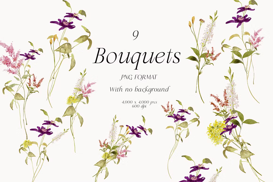 Wildflower spring watercolor floral clipart