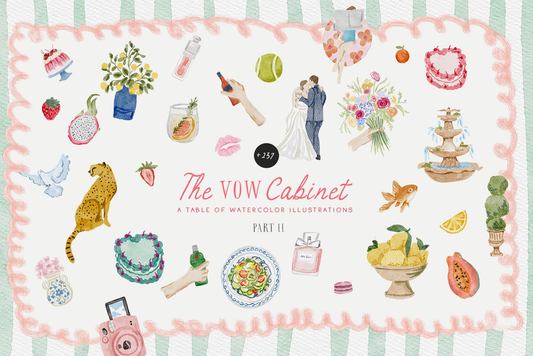 Watercolor fun quirky whimsical icon wedding illustrations