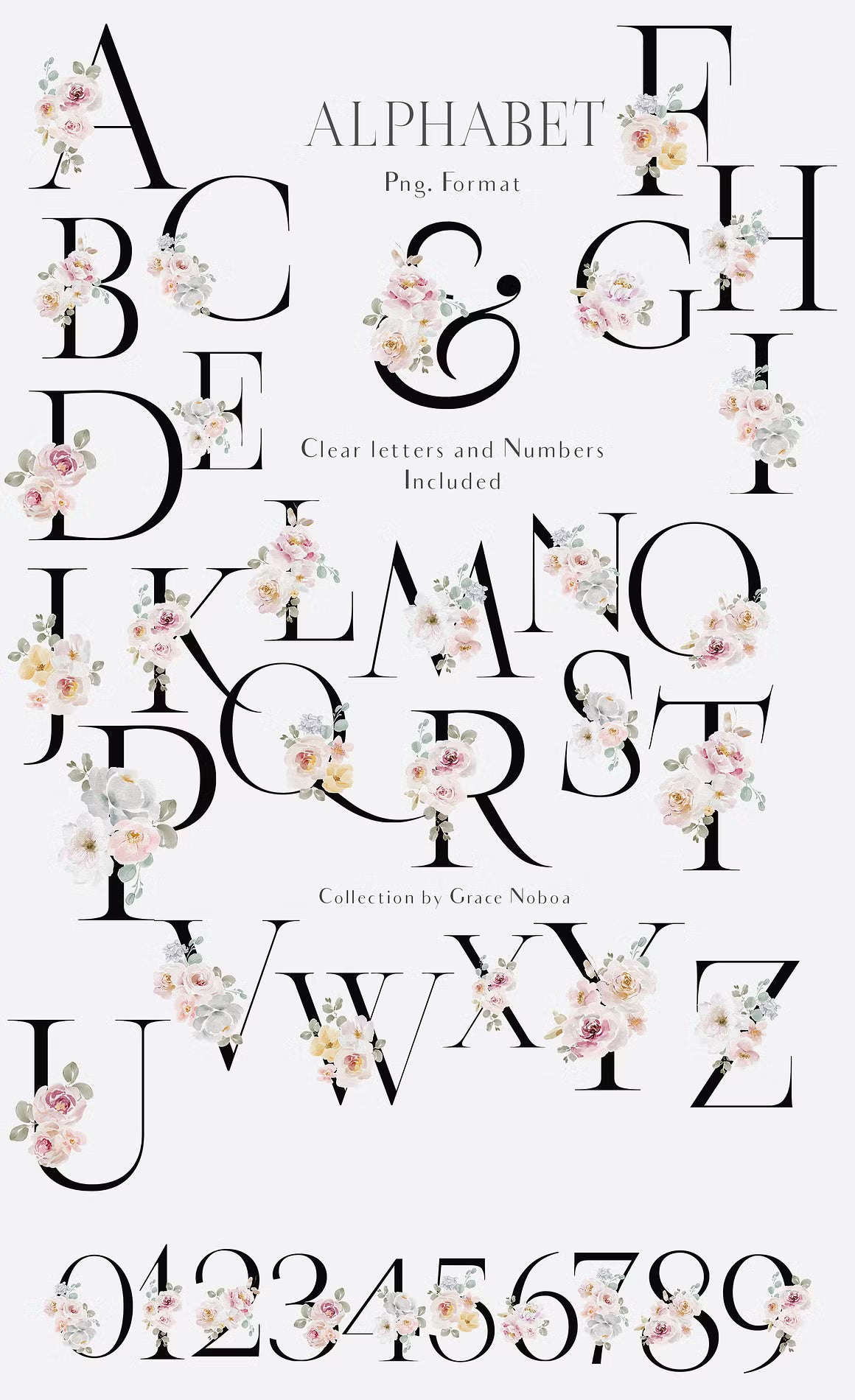 Watercolor Spring Roses Flowers Collection