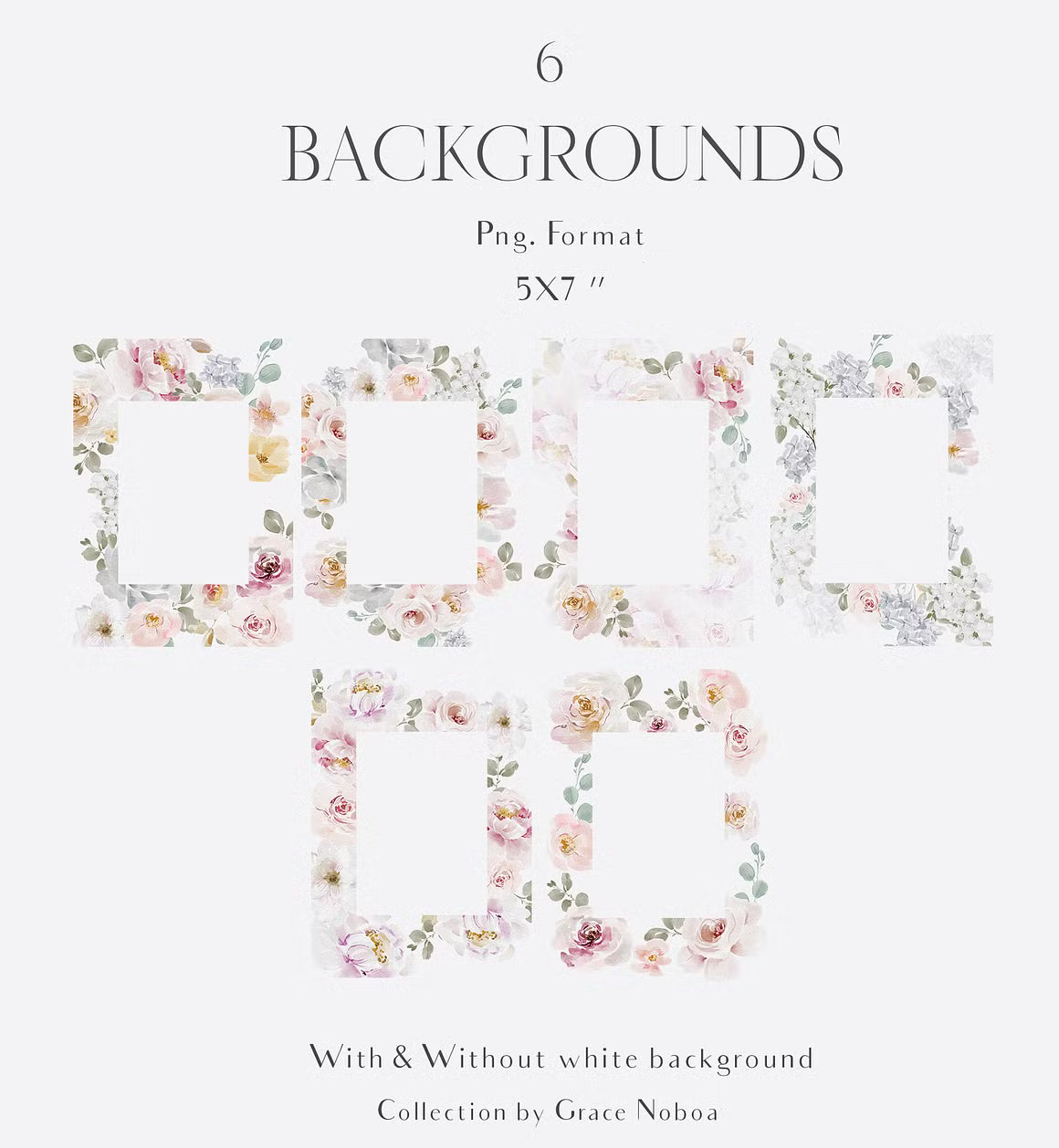 Watercolor Spring Roses Flowers Collection