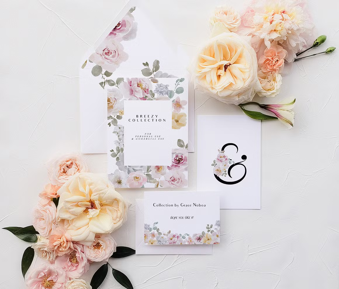Watercolor Spring Roses Flowers Collection