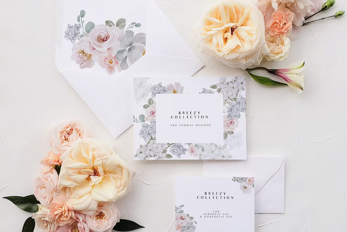 Watercolor Spring Roses Flowers Collection