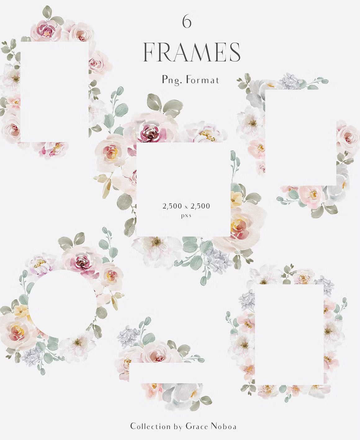 Watercolor Spring Roses Flowers Collection