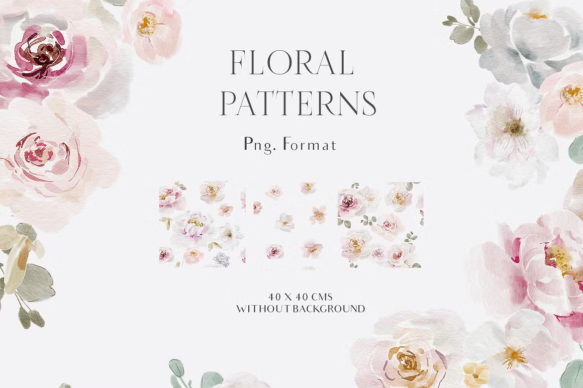 Watercolor Spring Roses Flowers Collection