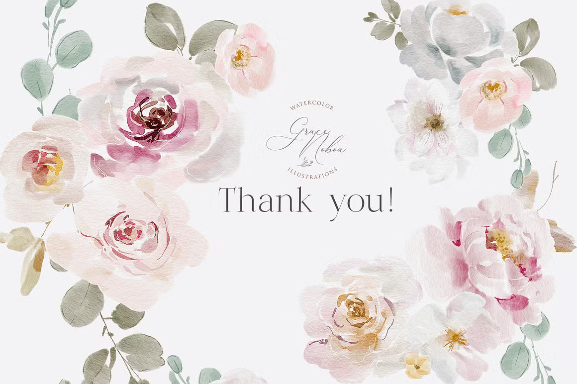 Watercolor Spring Roses Flowers Collection