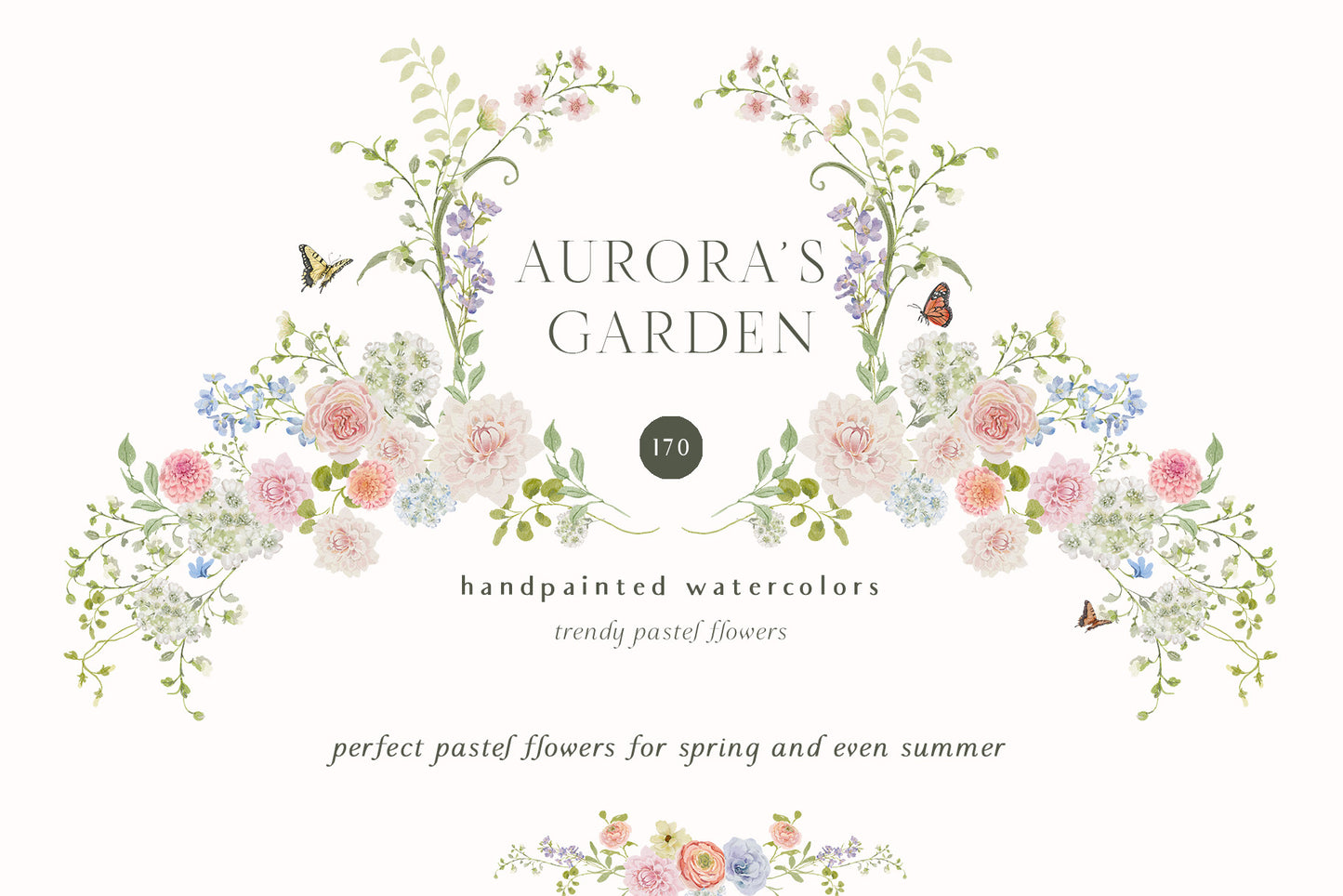 Spring summer pastel flowers clipart