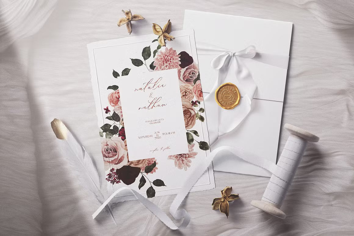 Burgundy and pink fall peach floral clipart set clipart