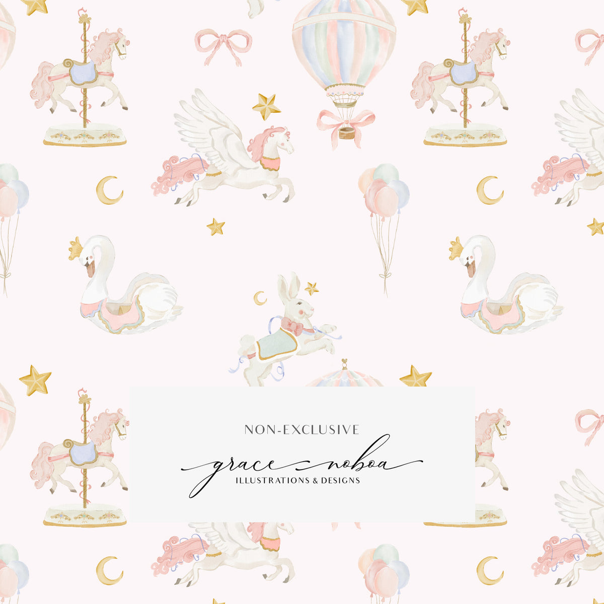 Watercolor Carousel pattern for kids, textile, wallpapers,backgrounds