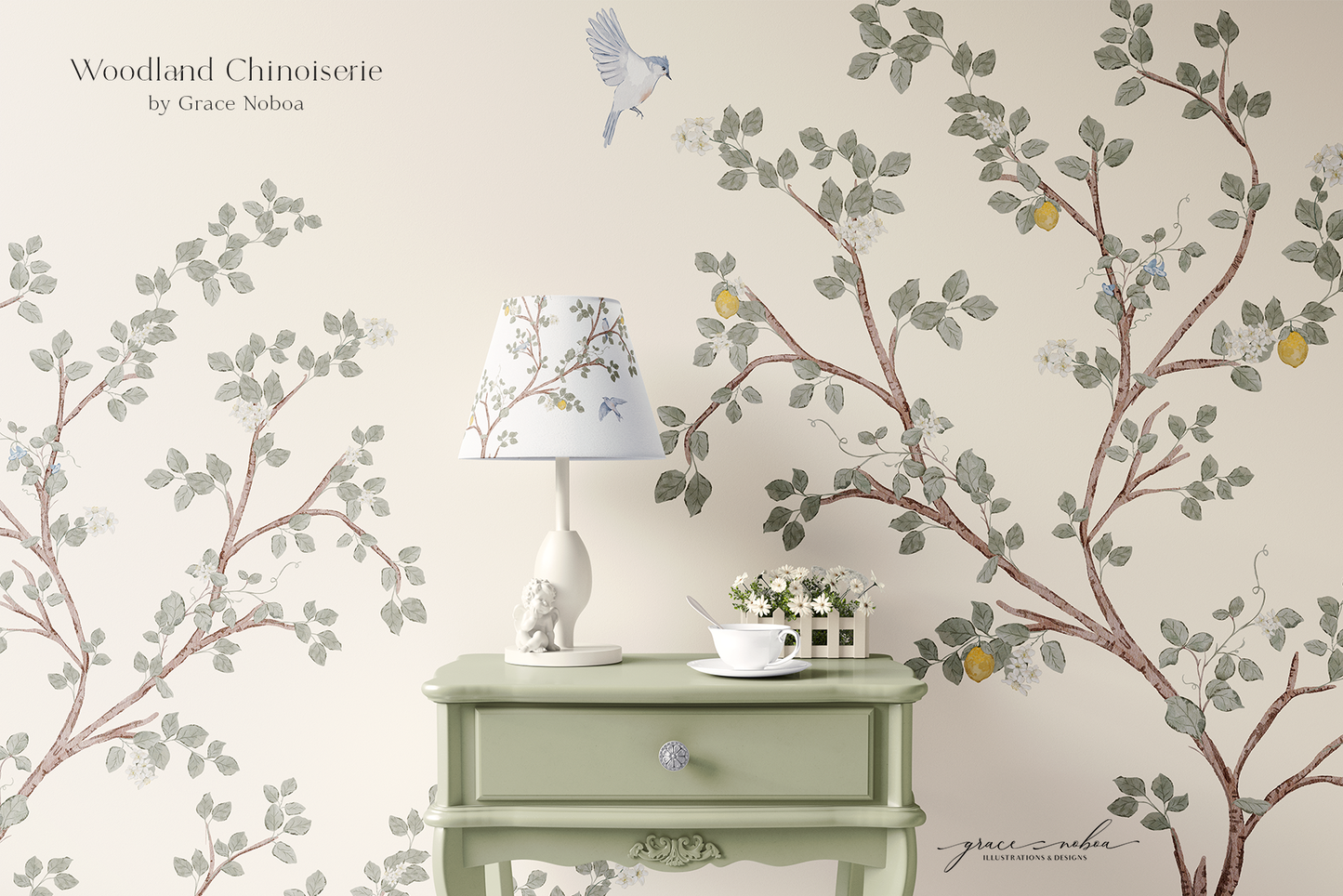 Watercolor woodland chinoiserie collection