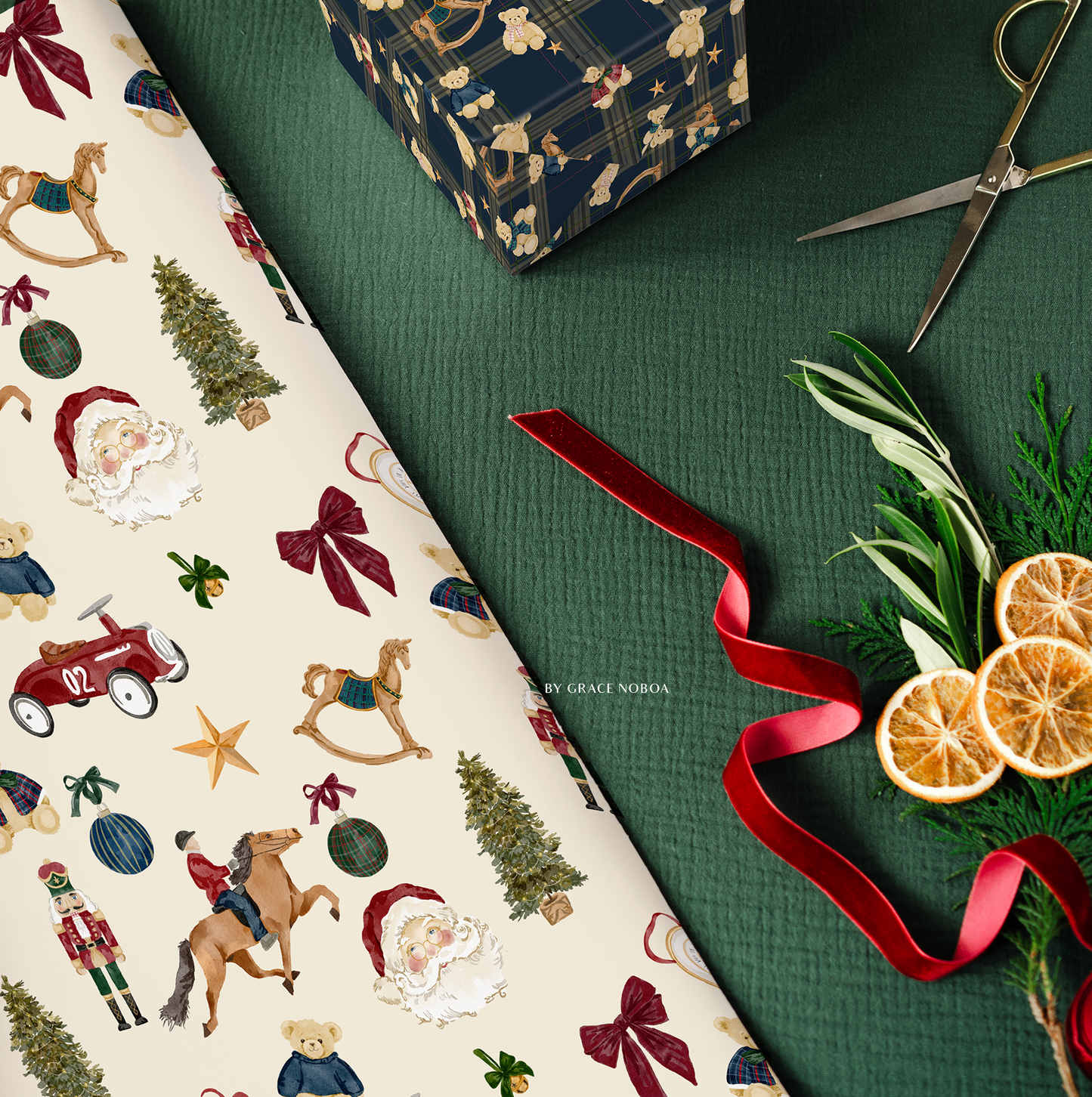 Watercolor classic christmas santa claus nutcracker