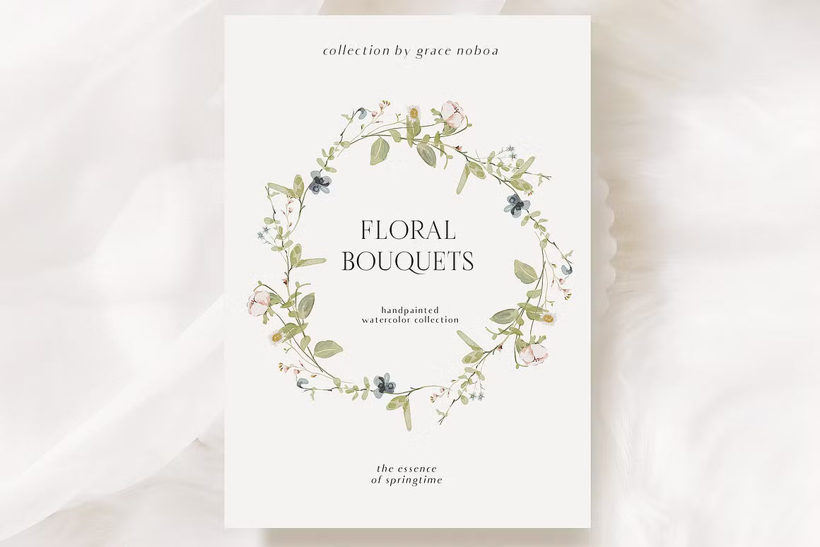 Watercolor Bunny & Wildflowers set