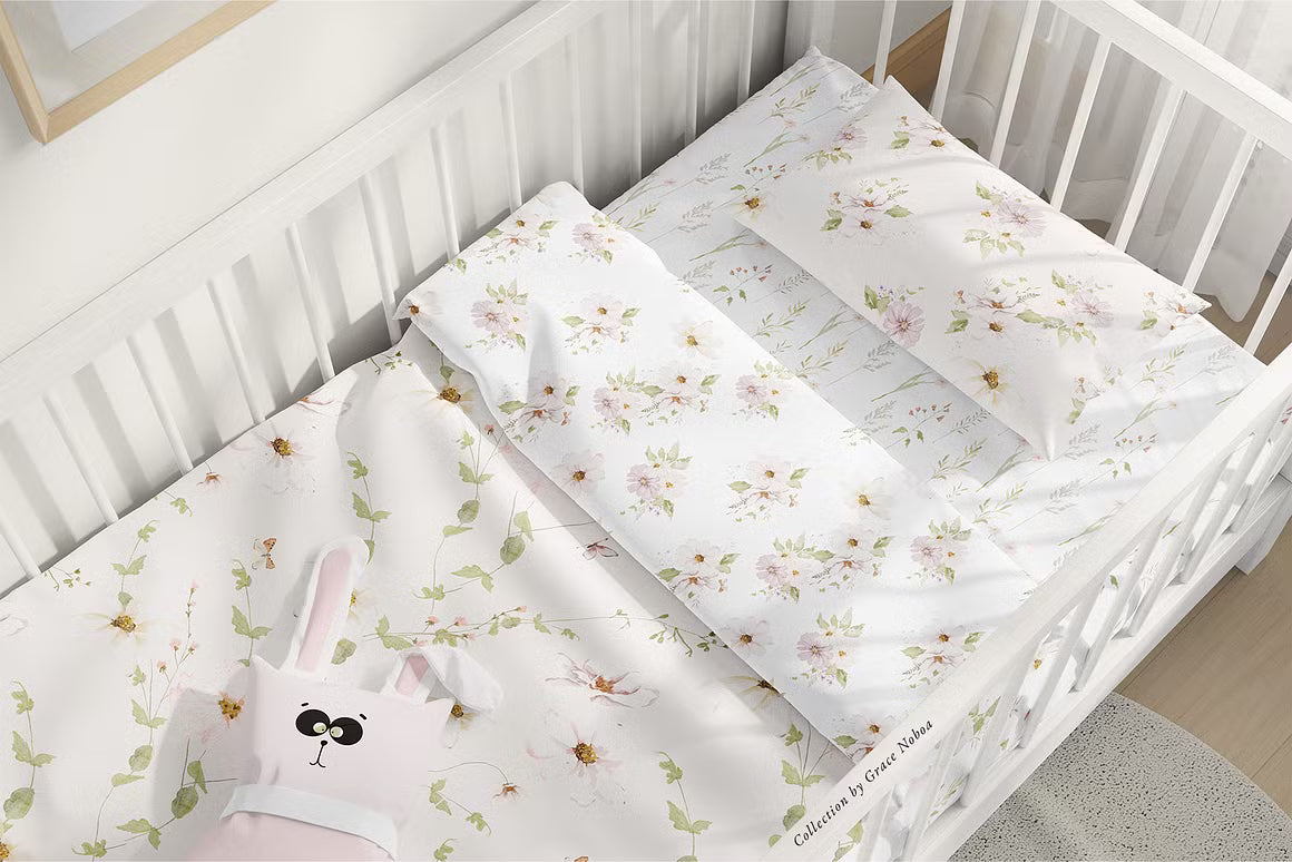 Watercolor wildflowers floral set