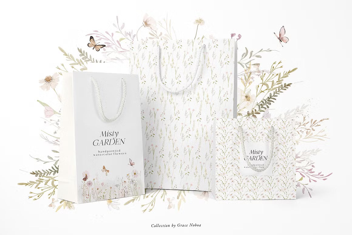 Watercolor wildflowers floral set