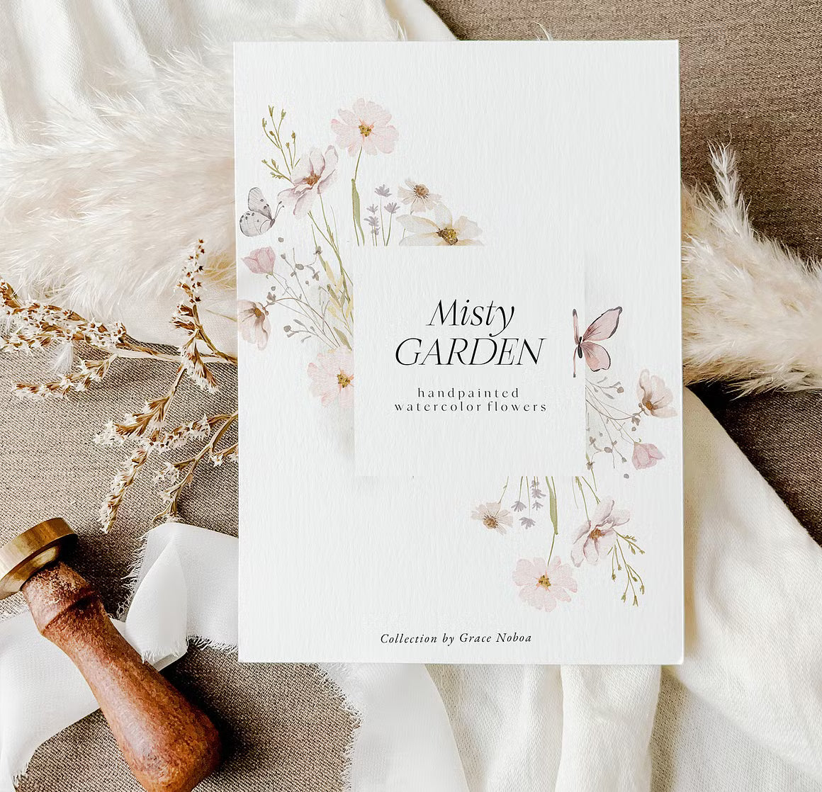 Watercolor wildflowers floral set