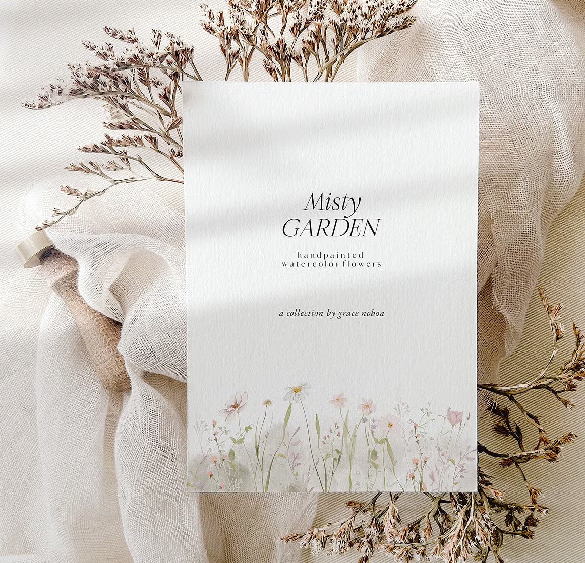 Watercolor wildflowers floral set