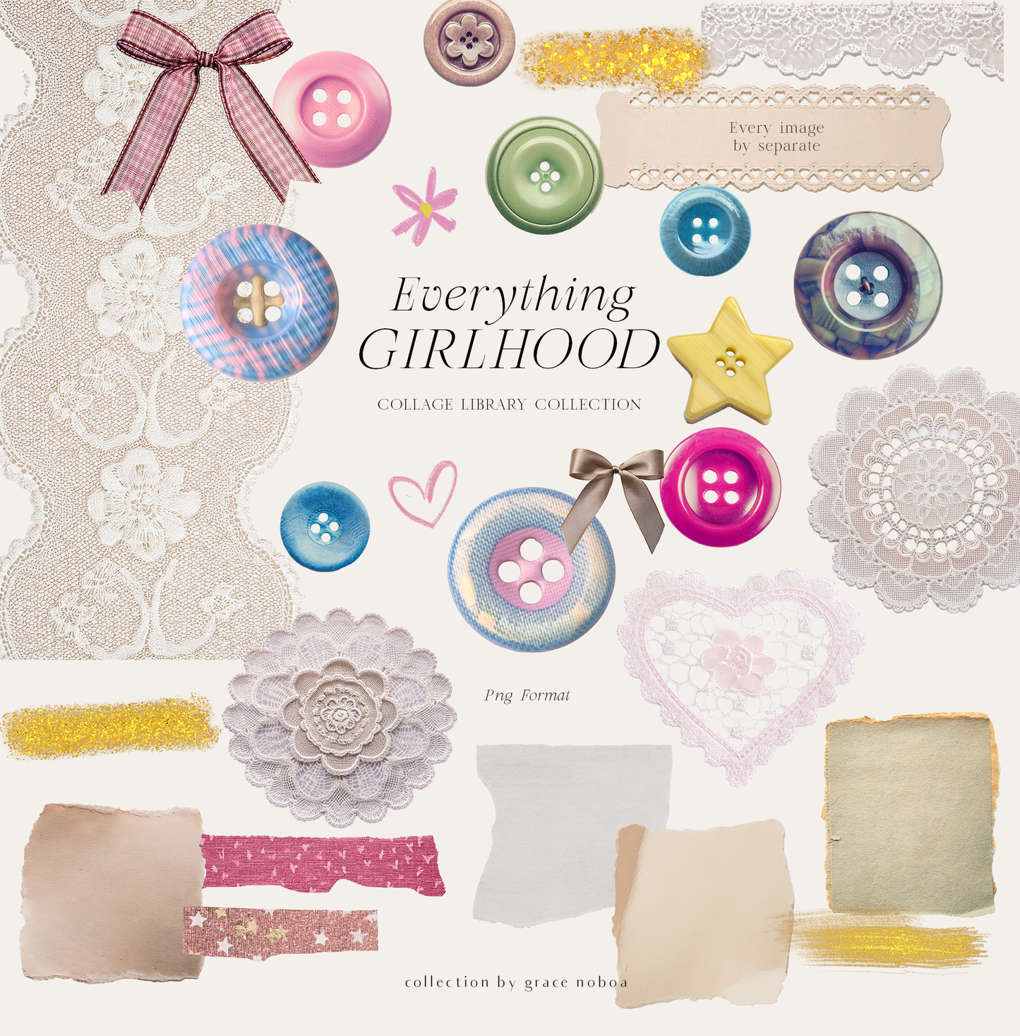 Girlhood collage scrapbook png lace bows