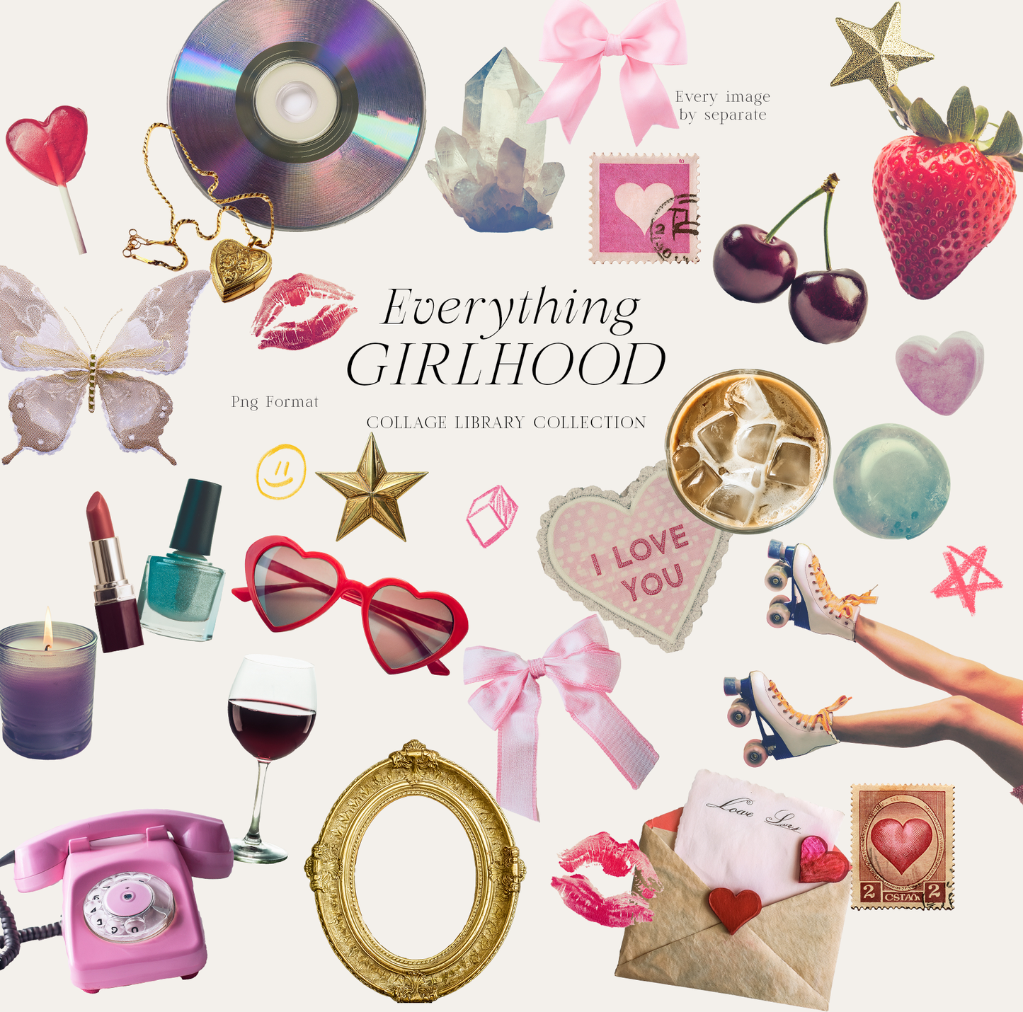 Girlhood collage scrapbook png lace bows