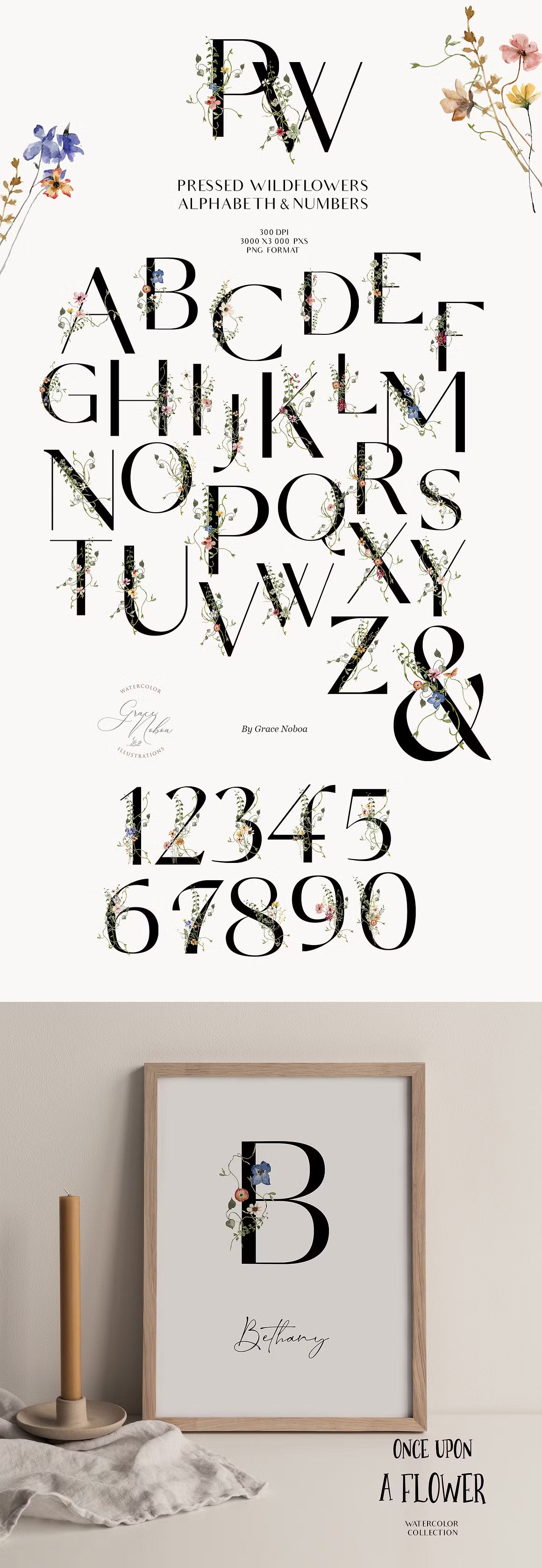 Meadow fairy watercolor dried wildflowers clipart