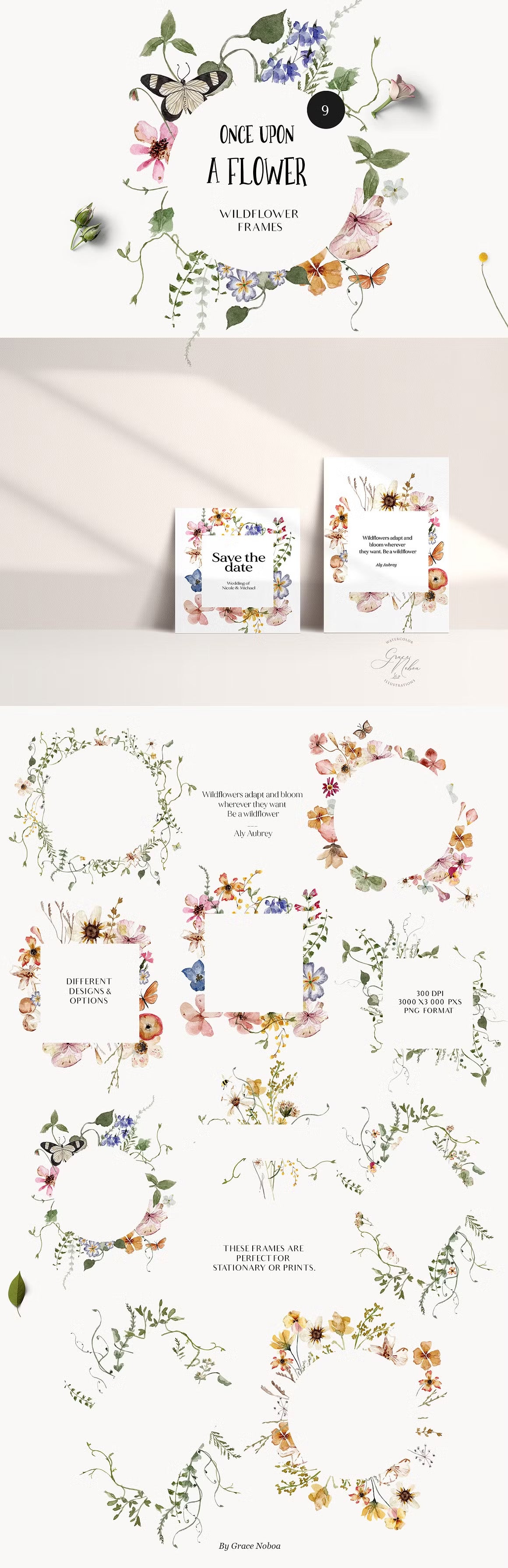 Meadow fairy watercolor dried wildflowers clipart