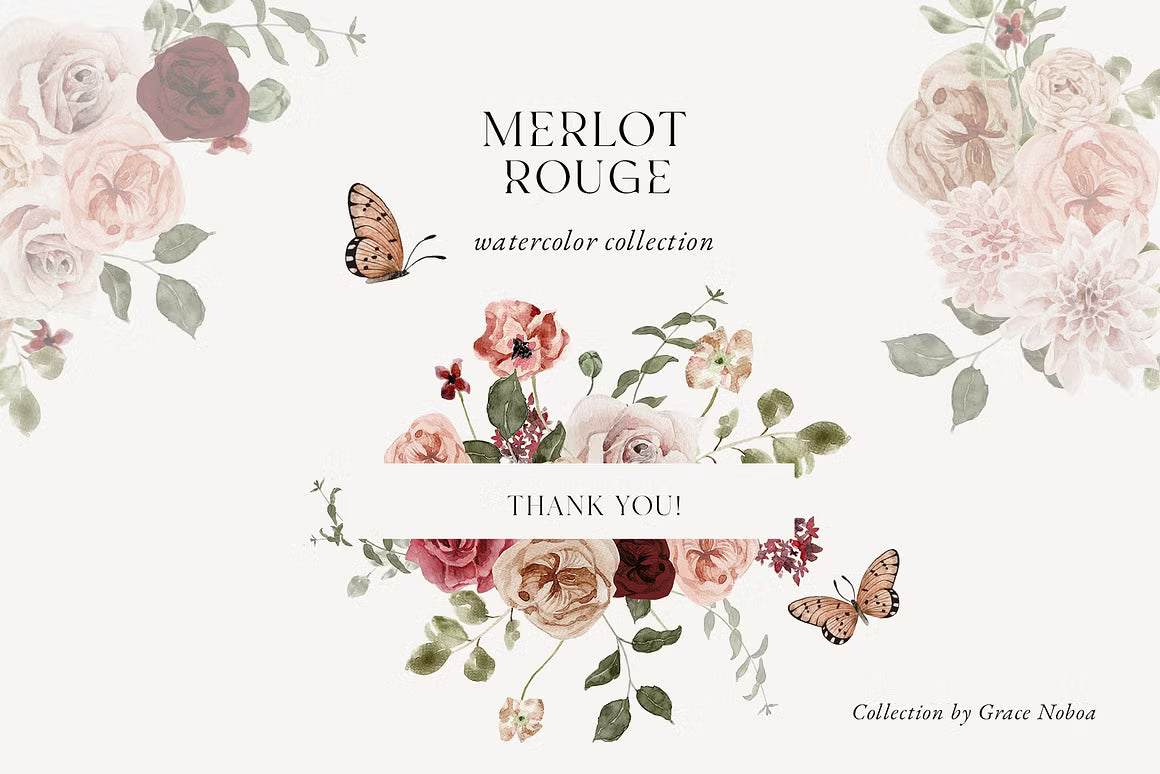 Burgundy and pink fall peach floral clipart set clipart