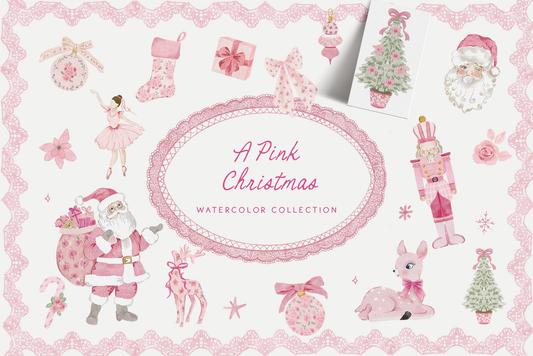 Pink Christmas coquette floral santa claus, grandmillenial holiday