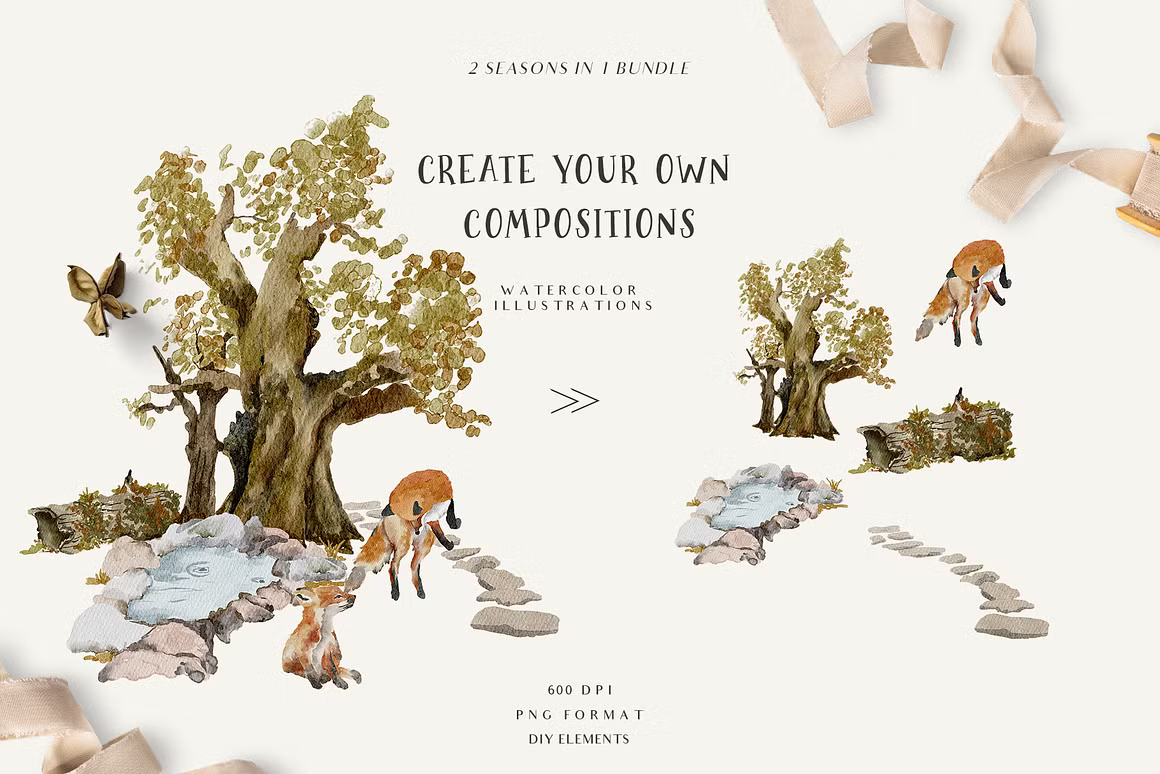 Fall & Winter Woodland Animals set for kids and childrens cliparts