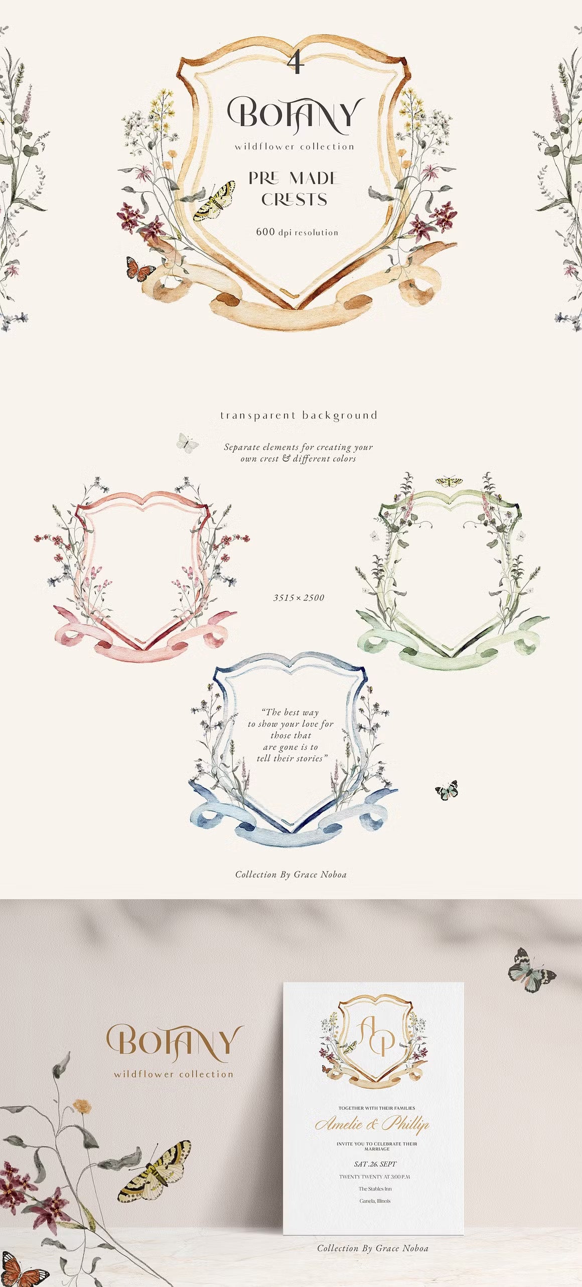 Botanical Wildflower tiny flowers set neutral muted tones clipart