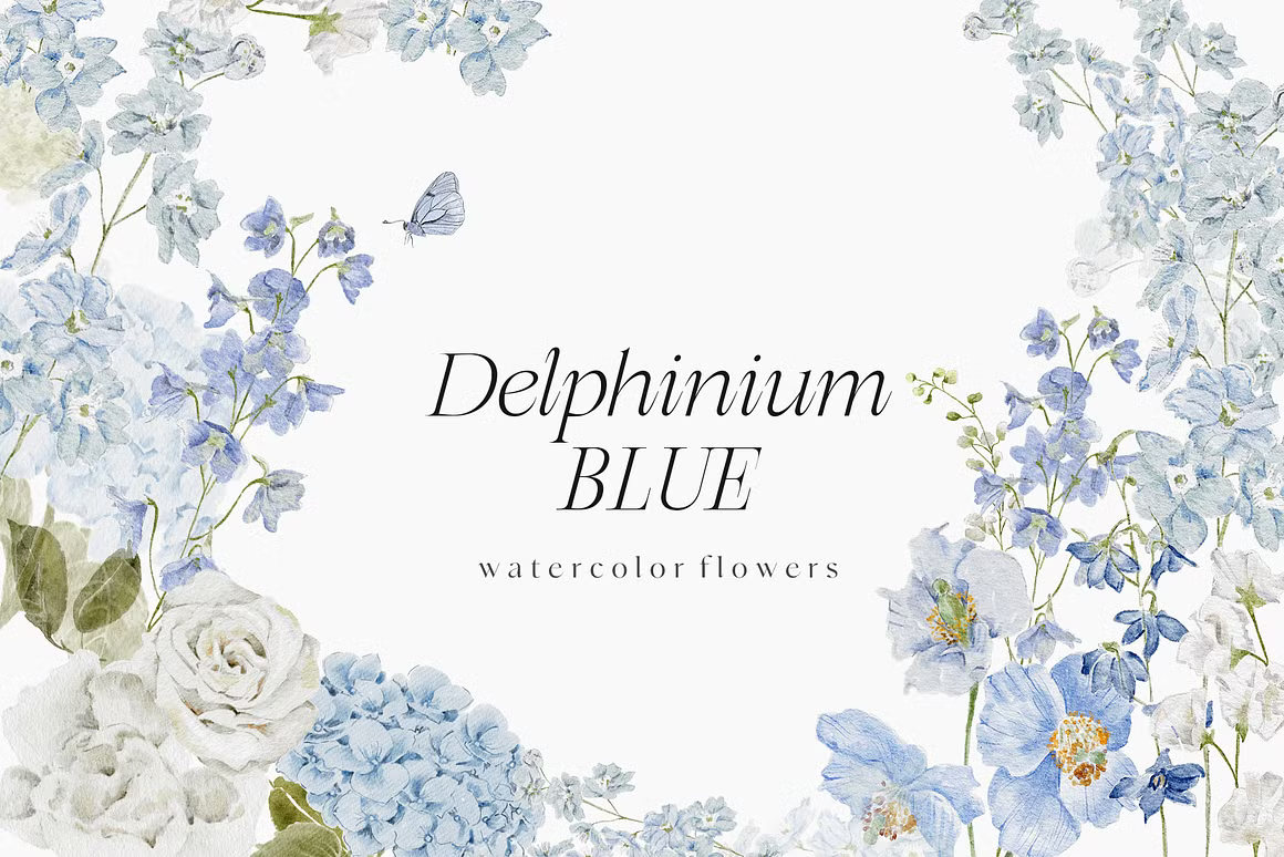 Delphinium Blue Delicate Flowers clipart