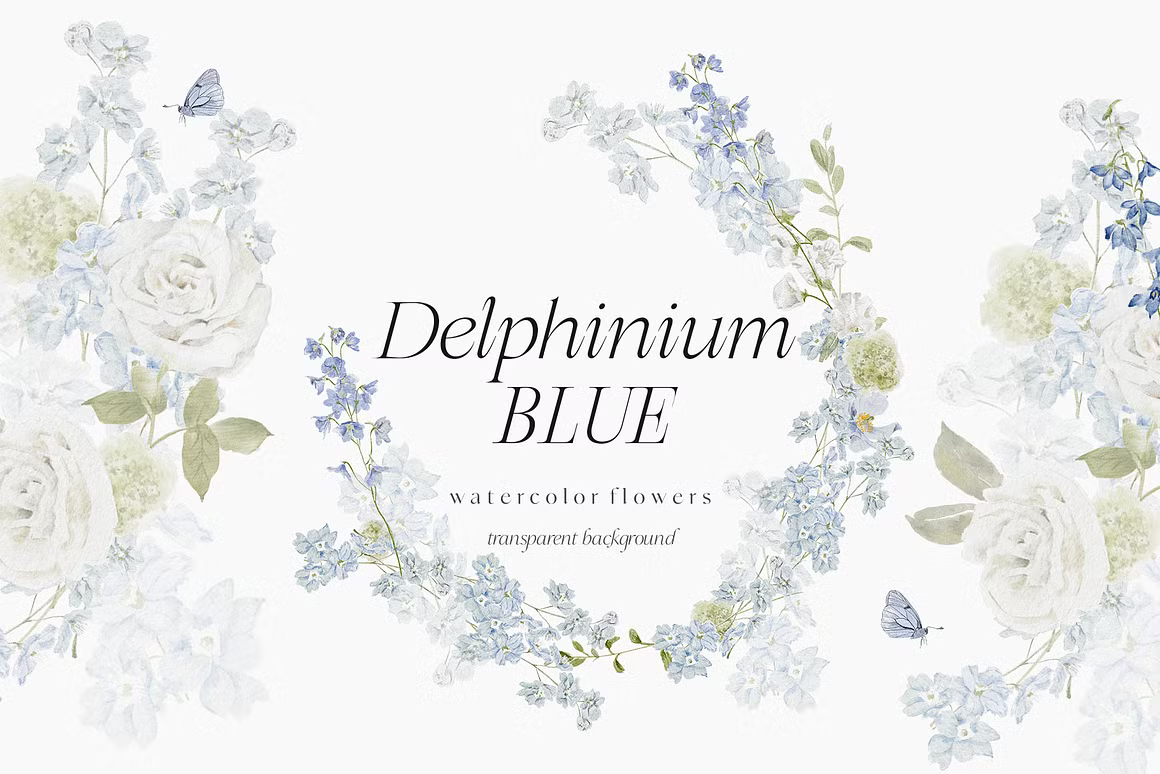 Delphinium Blue Delicate Flowers clipart