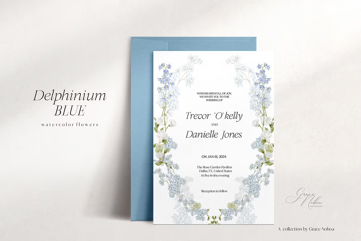 Delphinium Blue Delicate Flowers clipart