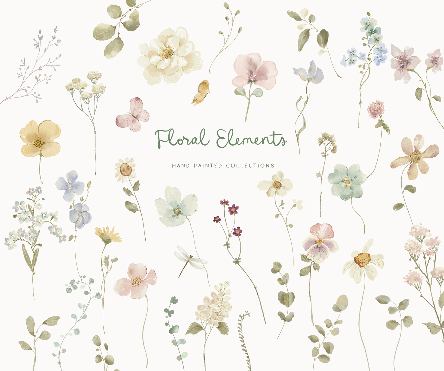 Easter watercolor cottagecore Bunny Spring wildflower meadow set